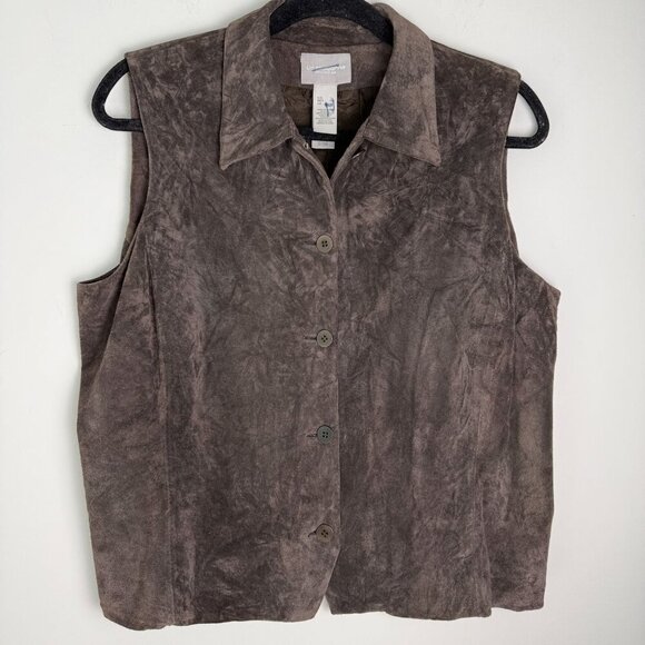 Liz Claiborne Tops - Liz Claiborne VTG Genuine Suede Top Collared Vest Brown Size L 90s Western Boho